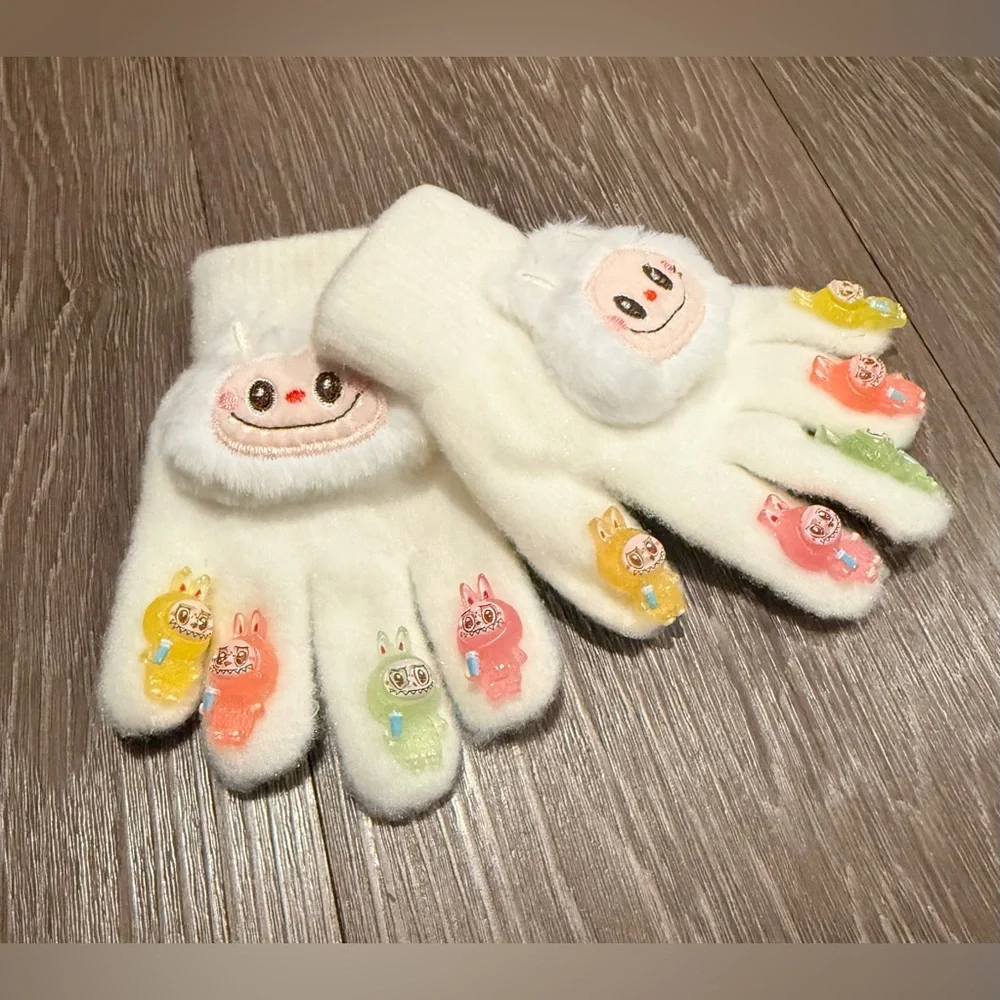 Labubu glow-in-the-dark knitted gloves.